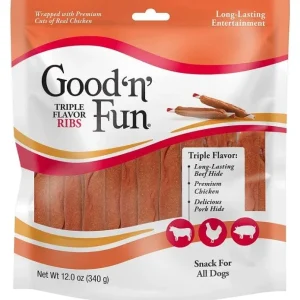 Healthy Hide Good'n' Fun Triple Flavor Ribs Rawhide, Chicken and Pork Hide
