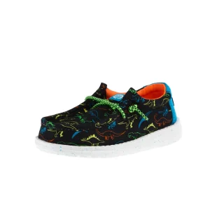 Hey Dude Toddler's Wally Dinoworld Black and Neon Multi Casual Shoe