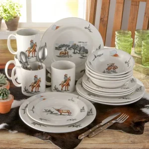 Hiend Accents Ranch Life Duffle Bag Ceramic 16 Piece Dinnerware Set