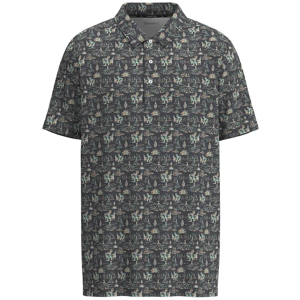 Hooey Men's Charcoal All Over Print Drive Polo