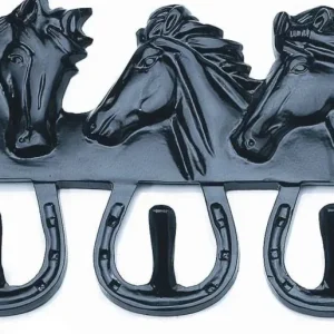 Horse Fare Three Hooks with Three Horse Heads Brass