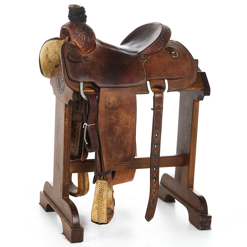 Hw Leather Used 14.5in Floral Team Roper with name on Cantle