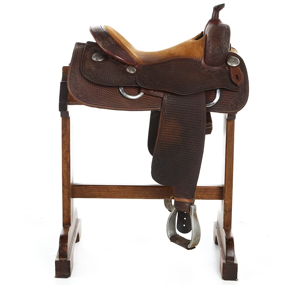 Hw Leather Used 15in Basket and Floral Combo Tooled Reining Saddle - Image 2