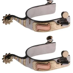 Jacks Roping Spurs with Engraved Gold and Copper T
