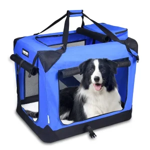 JESPET 3-Door Soft-Sided Folding Pet Crate with Fleece Mat