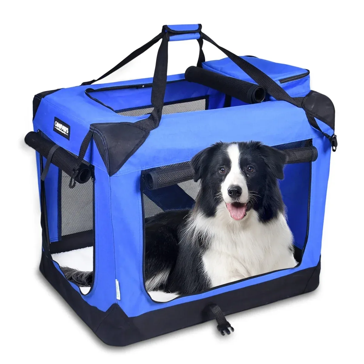 JESPET 3-Door Soft-Sided Folding Pet Crate with Fleece Mat