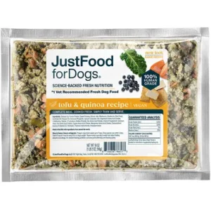JustFoodForDogs Tofu & Quinoa Vegan Recipe Frozen Cooked Dog Food