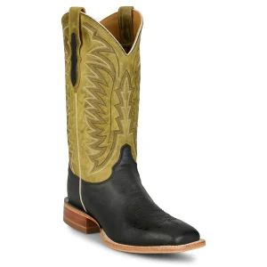 Justin Boot Company Mens Burchett Black Goat Vamp 13In Green Cowhide Top Boot