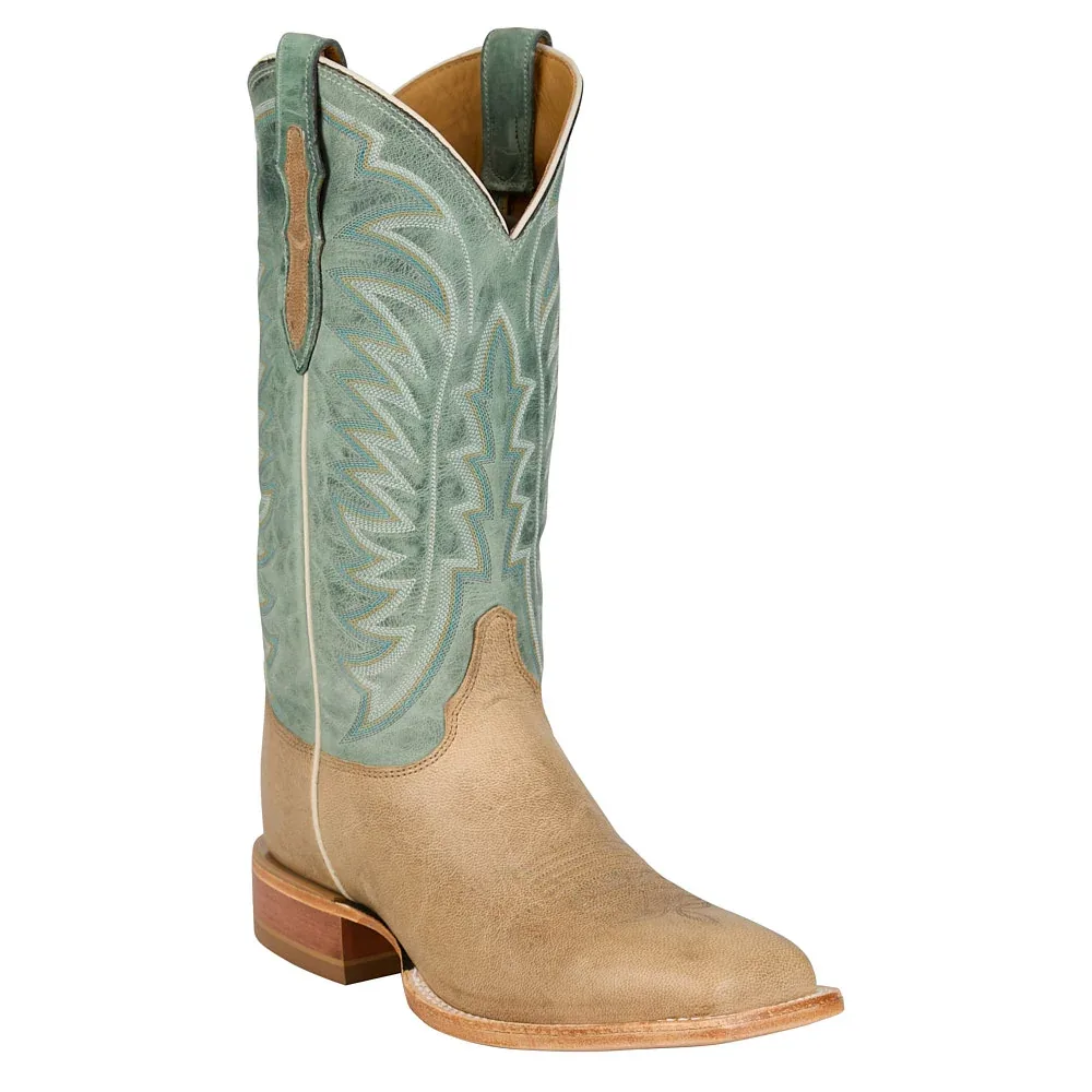 Justin Boot Company Mens Burchett Bone Goat Vamp 13In Turquoise Cowhide Top Boot