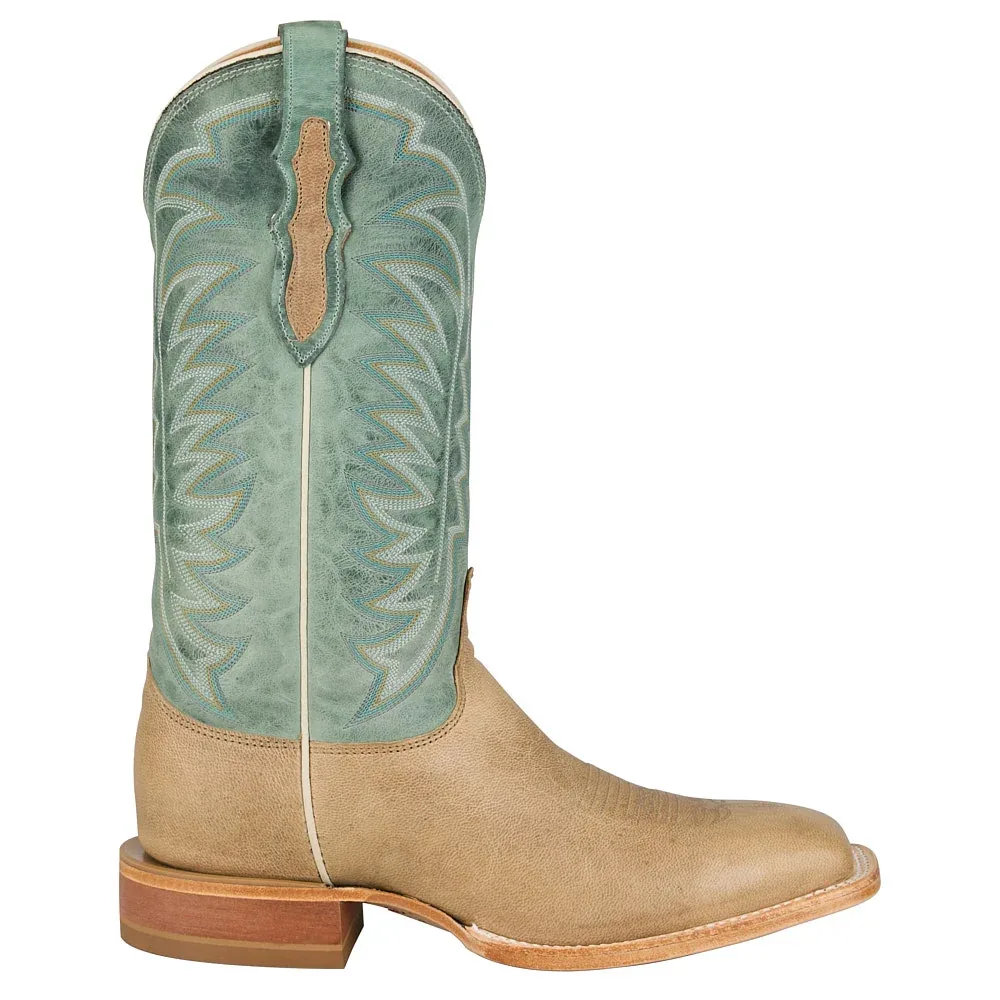 Justin Boot Company Mens Burchett Bone Goat Vamp 13In Turquoise Cowhide Top Boot - Image 2