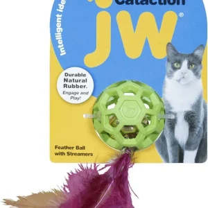 JW Pet Cataction Feather Ball with Bell Cat Toy Green One Size