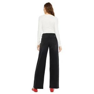Kancan Women's Black High Rise Wide Leg Jean