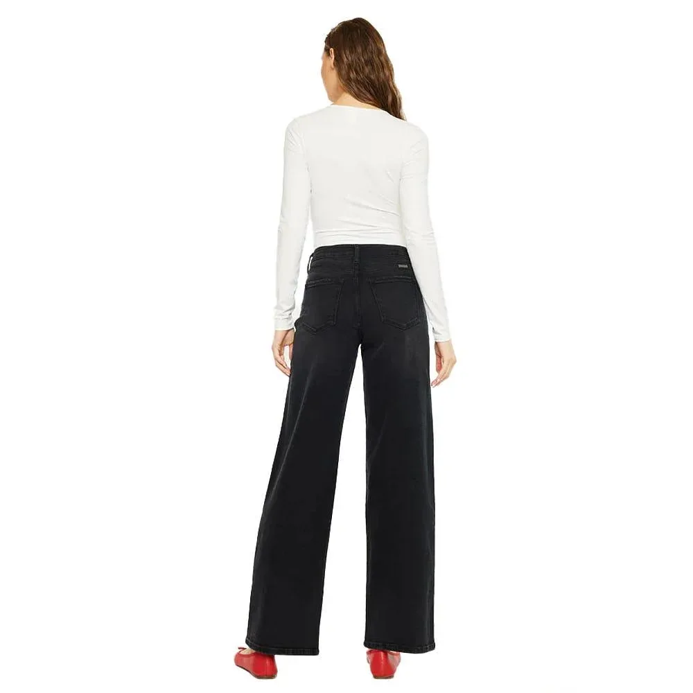 Kancan Women's Black High Rise Wide Leg Jean