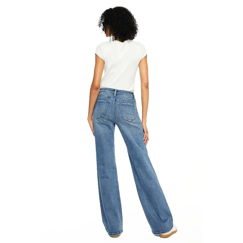 Kancan Women's Medium Wash 90's Flare Button Fly Jean