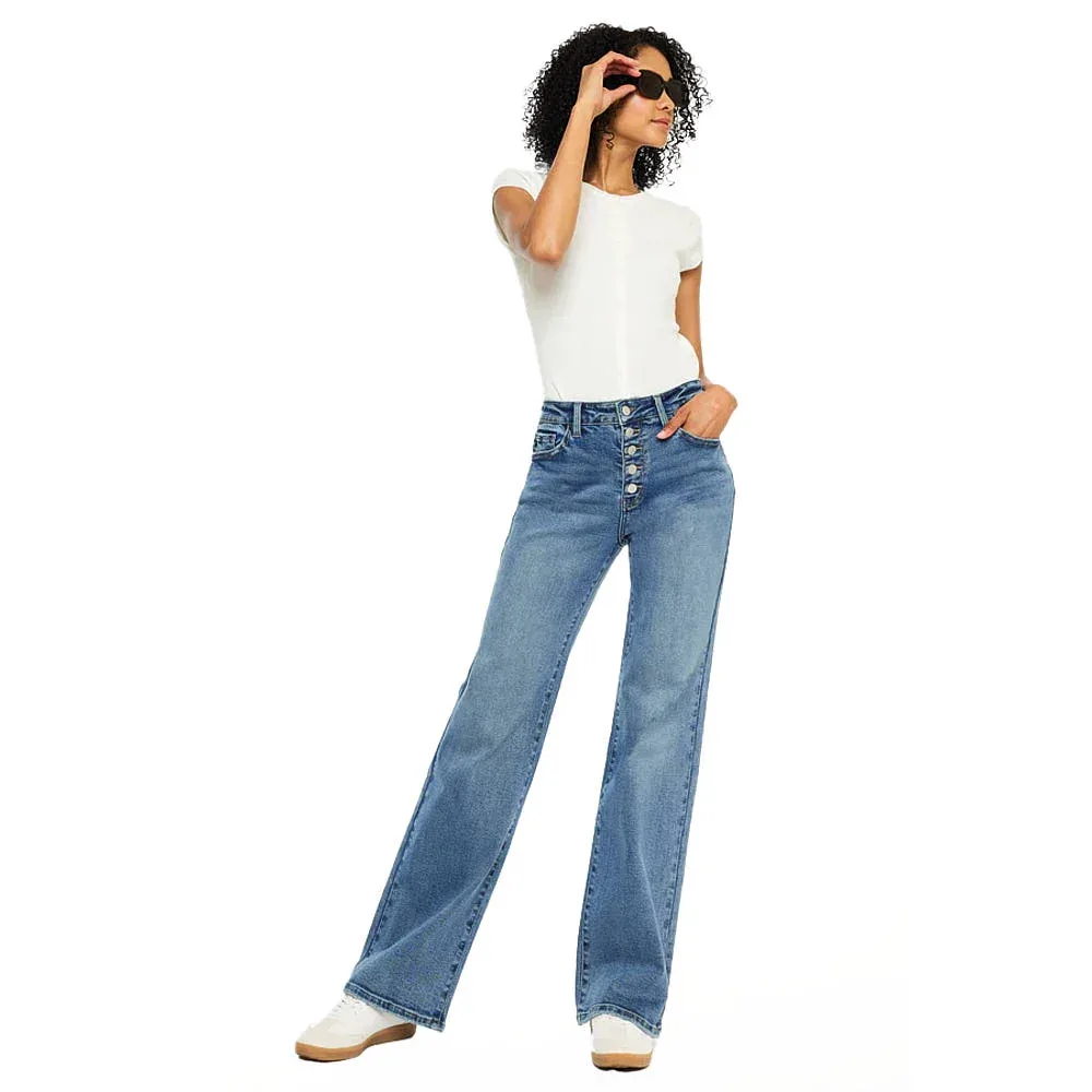 Kancan Women's Medium Wash 90's Flare Button Fly Jean - Image 2