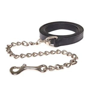 Kathys Show Equipment Black Leather Lead with 24in Chain