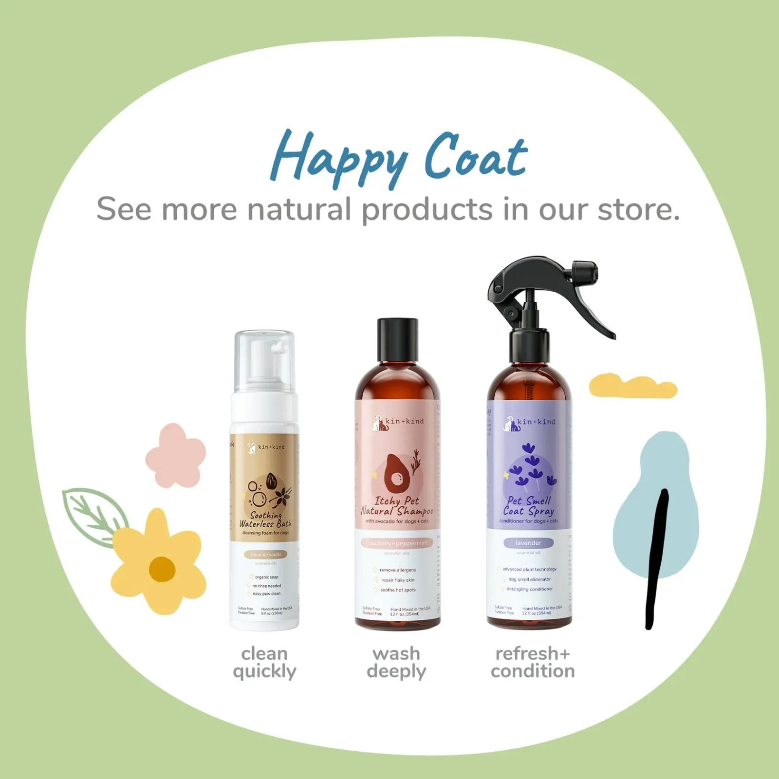 Kin+Kind Soothing Natural Waterless Bath Almond+Vanilla Dog 8 oz - Image 2