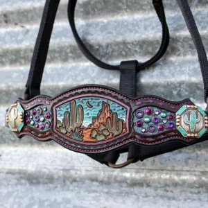 Kk Leathers Turquoise Purple Cactus Desert Crystal Bronc Noseband Nylon Halter