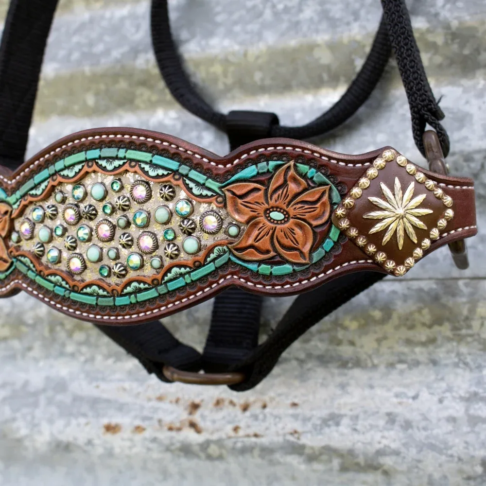 Kk Leathers Turquoise Zuni Crystal Bronc Noseband Nylon Halter - Image 2