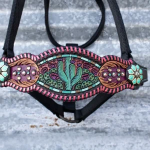 Kk Leathers Whipstitch Prickly Pear Cactus Crystal Bronc Noseband Nylon Halter