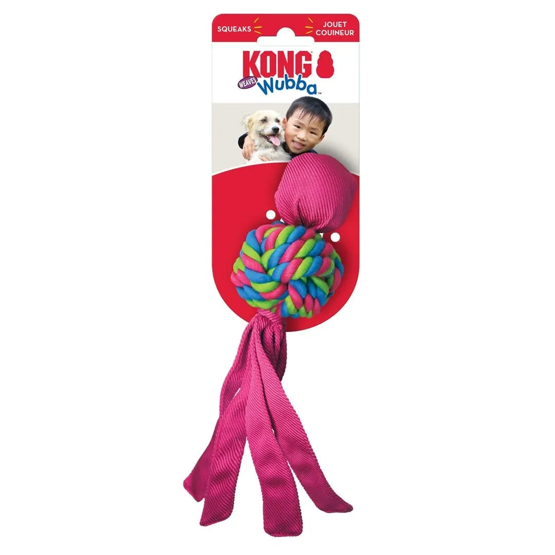 KONG Wubba Weave Twist-Knot Dog Toy, Small, Tug, Fetch & Chew, Cotton Rope & Nylon Tails, Assorted