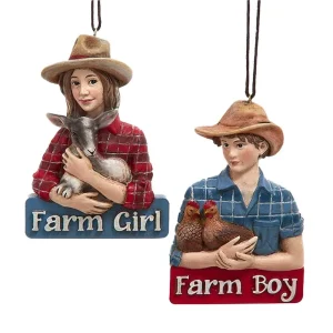 Kurt S. Adler Farm Boy Farm Girl Ornament 2 Assorted