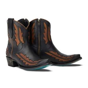 Lane Boots Women`s Walk The Line Jet Black and Burnt Caramel Bootie