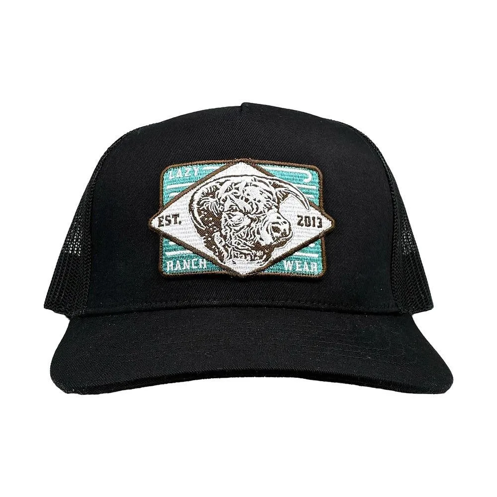 Lazy J Ranch Wear Black Iron Horn Curved Bill Trucker Cap
