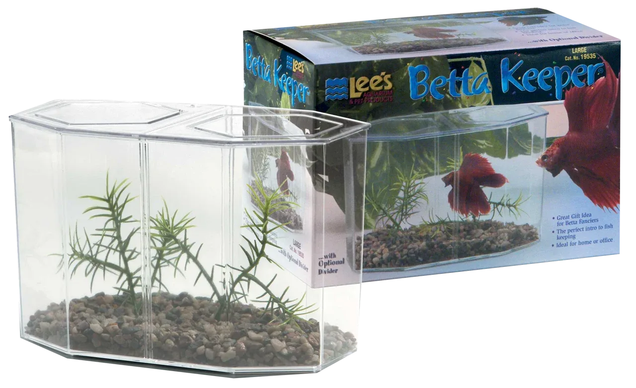 Lees Betta Keeper with Lid Gravel and Plant Clear 60 oz