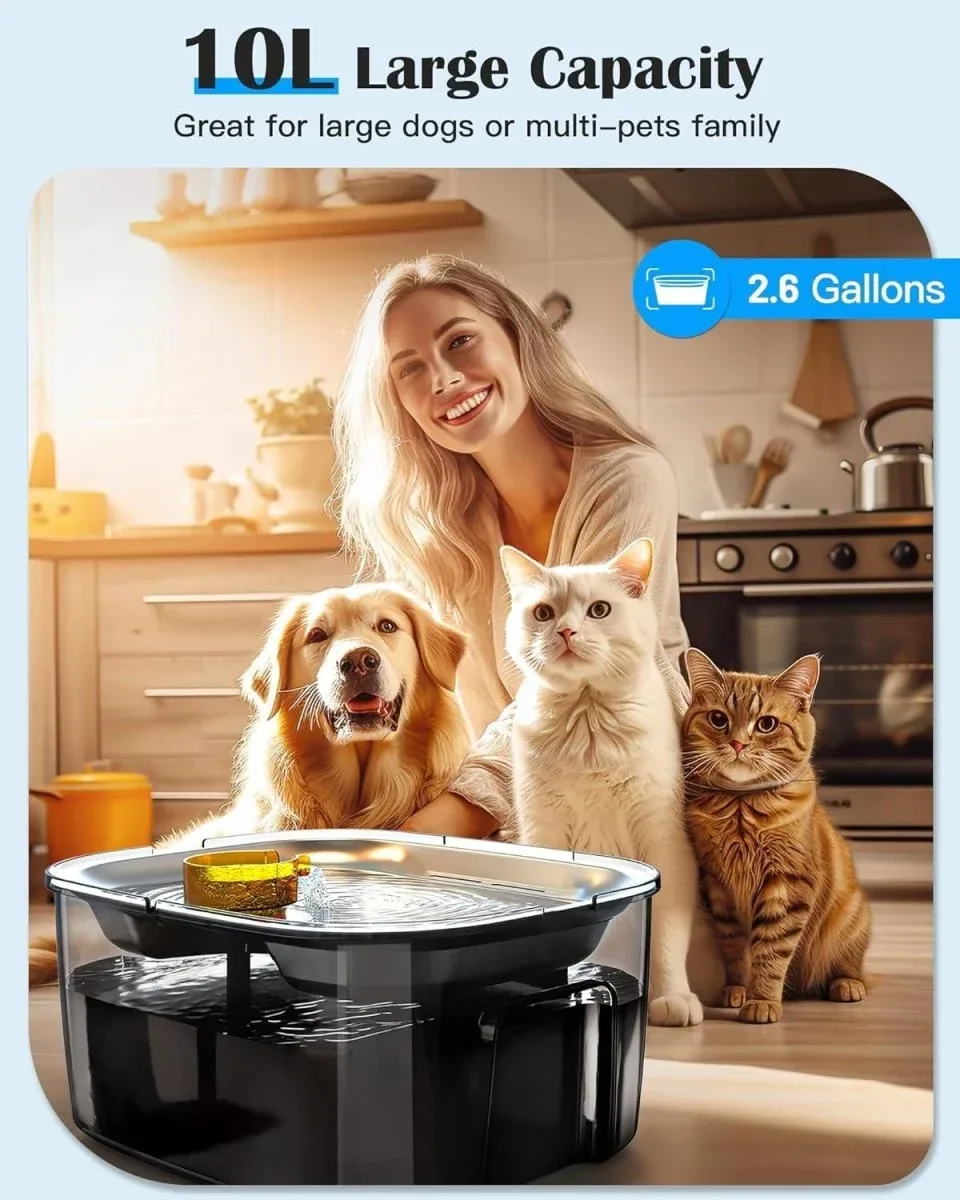 LESOTC 2.6-Gallon Stainless Steel Dog Water Fountain - Transparent Tank - Image 2