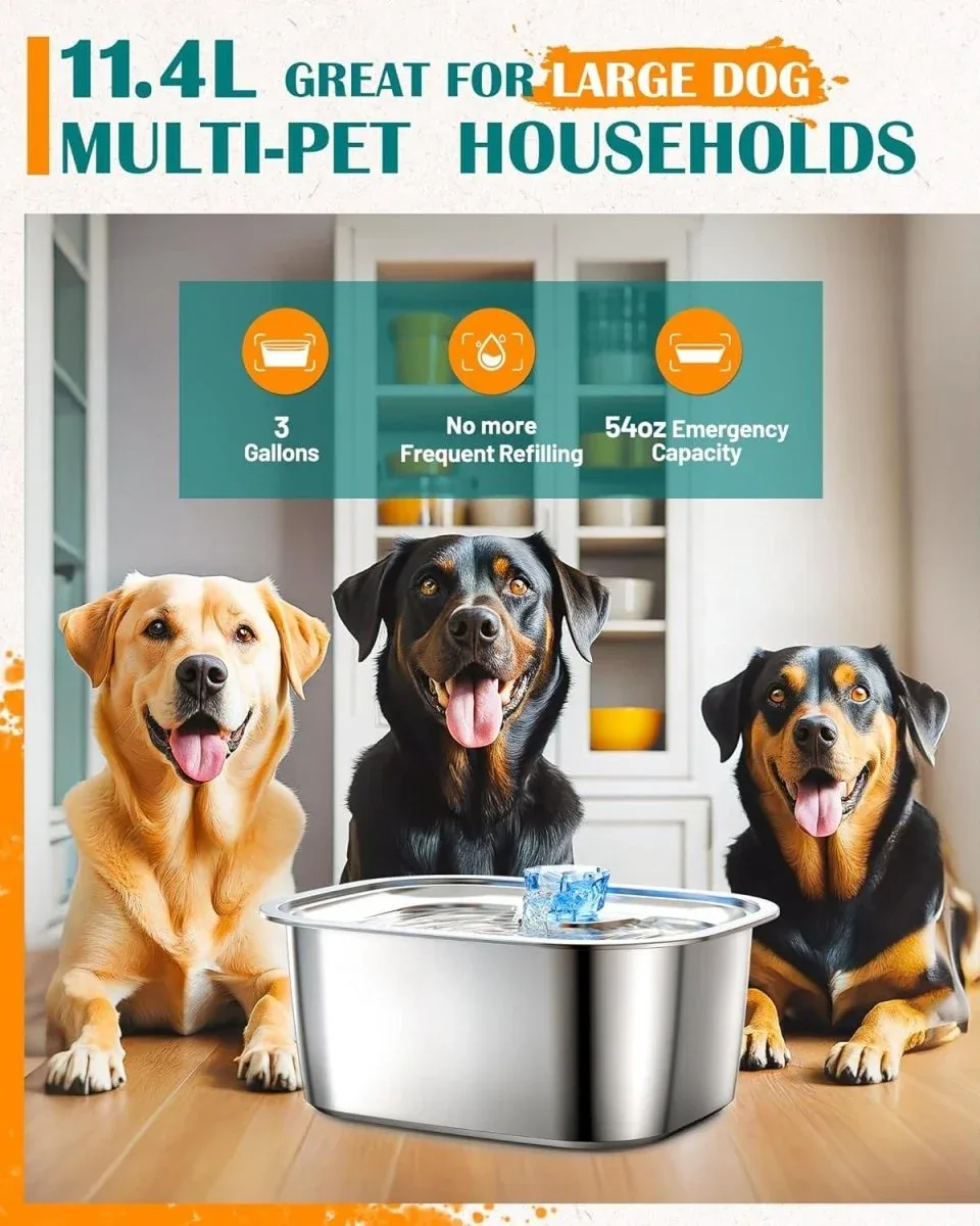 LESOTC 3-Gallon Stainless Steel Dog Water Fountain for Large Dogs - Image 2