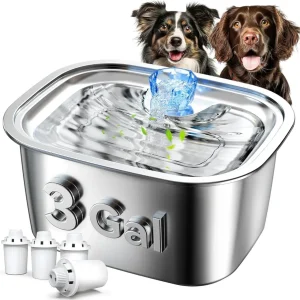 LESOTC 3-Gallon Stainless Steel Dog Water Fountain for Large Dogs
