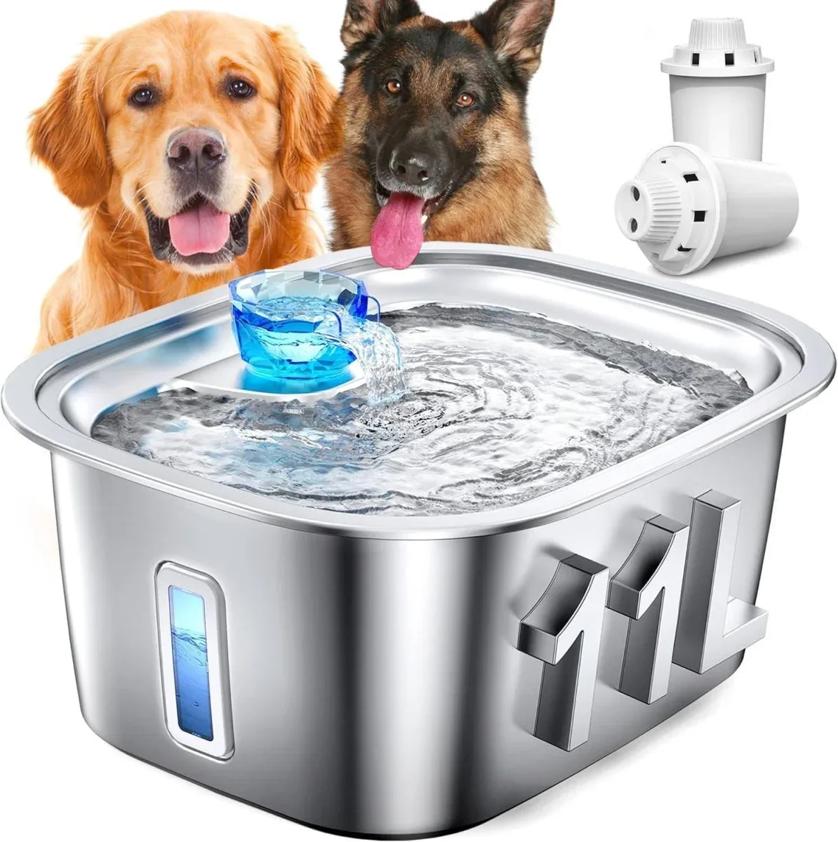 LESOTC 3-Gallon Stainless Steel Dog Water Fountain with Visible Water Level Window