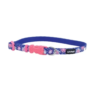 Li'l Pals® Reflective Dog Collar, Blue with Pink Flowers Petite Small