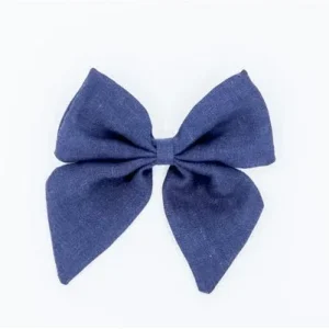 Linen Sailor Hair Bow - Denim Blue