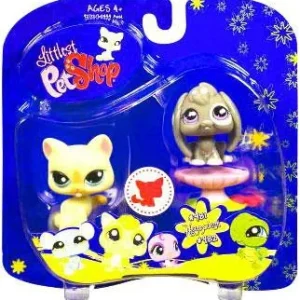 Littlest Pet Shop 2009 Assortment A Series 4 Cat Bunny Figure 2-Pack 981 Yellow, Pedestal Hasbro Toys