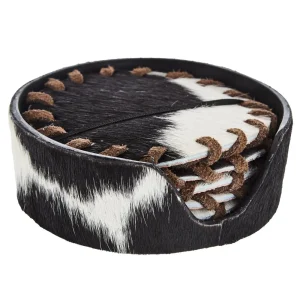Lmt Design 6pc Black and White Cowhide Coaster Set
