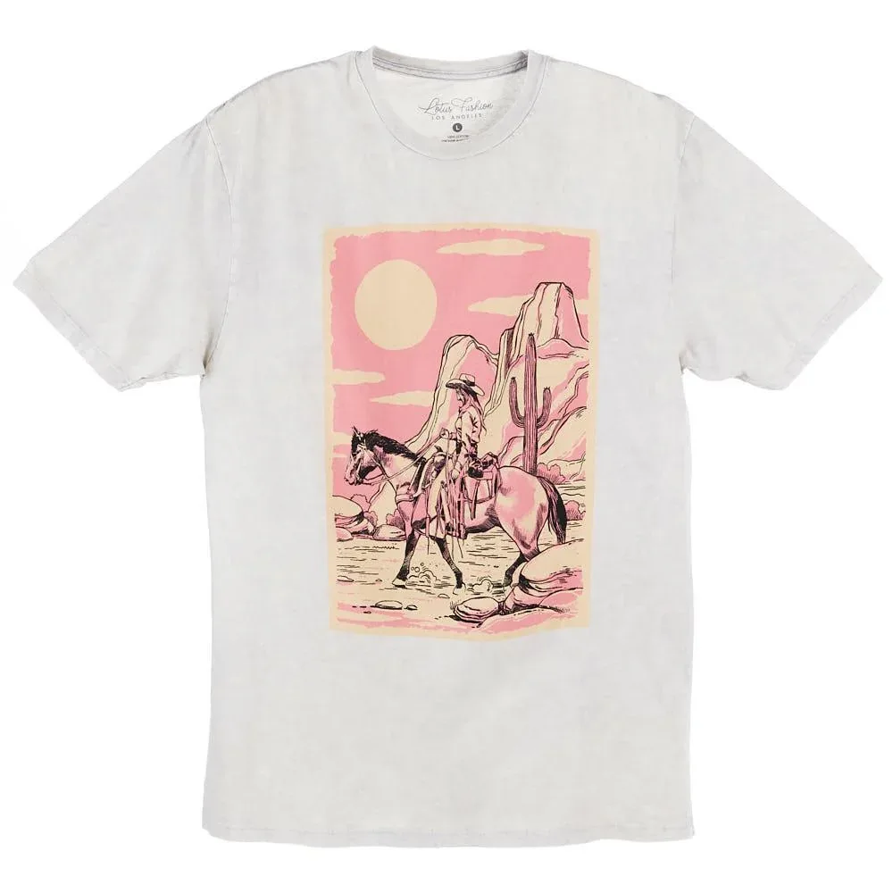 Lotus Fashion Womens White Wild West Cowgirls Tee