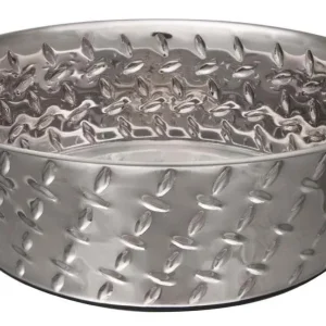 Loving Pets Diamond Plate Bowls with Non Skid Bottom Dog Dish Bowl Silver 1 Quart