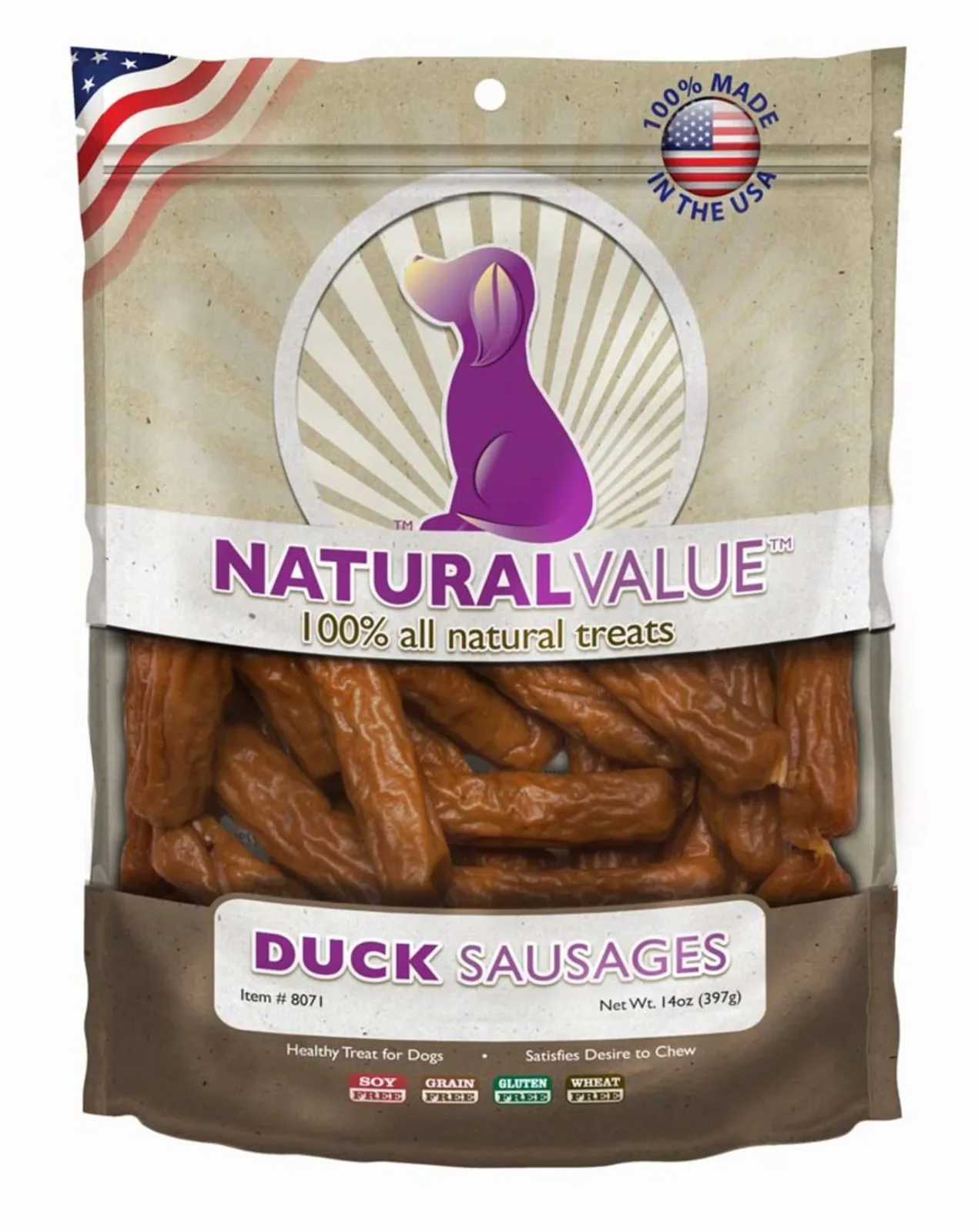Loving Pets Natural Value Sausages Dog Treats Duck, 13 oz