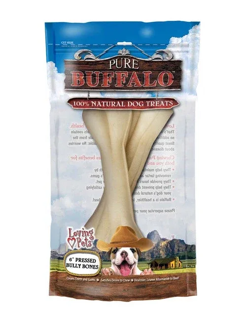 Loving Pets Pure Buffalo Pressed Bully Bones Dog Treat 2pk 6in - Image 2