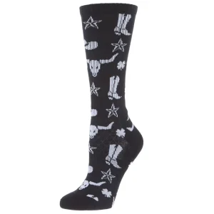 Lucky Chuck Get Western Black and White Performance Crew Socks OSFM