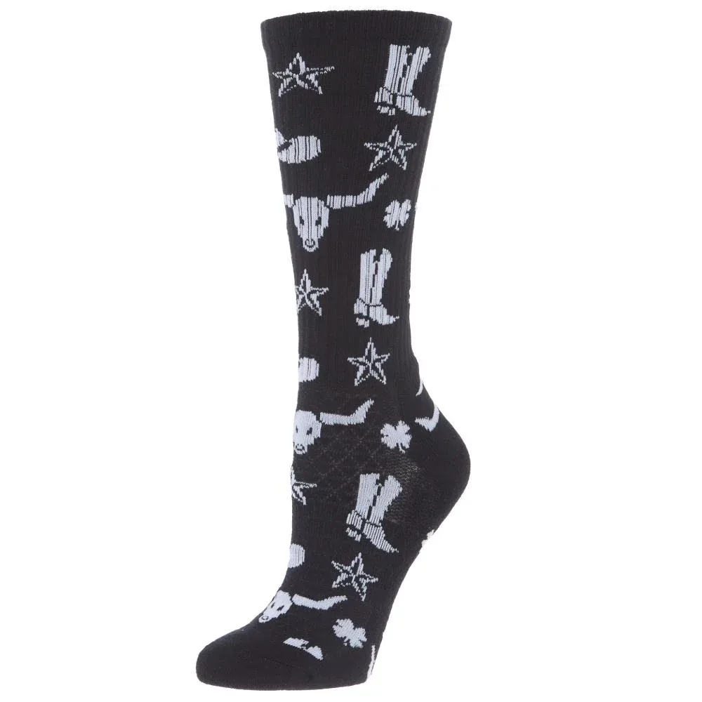 Lucky Chuck Get Western Black and White Performance Crew Socks OSFM