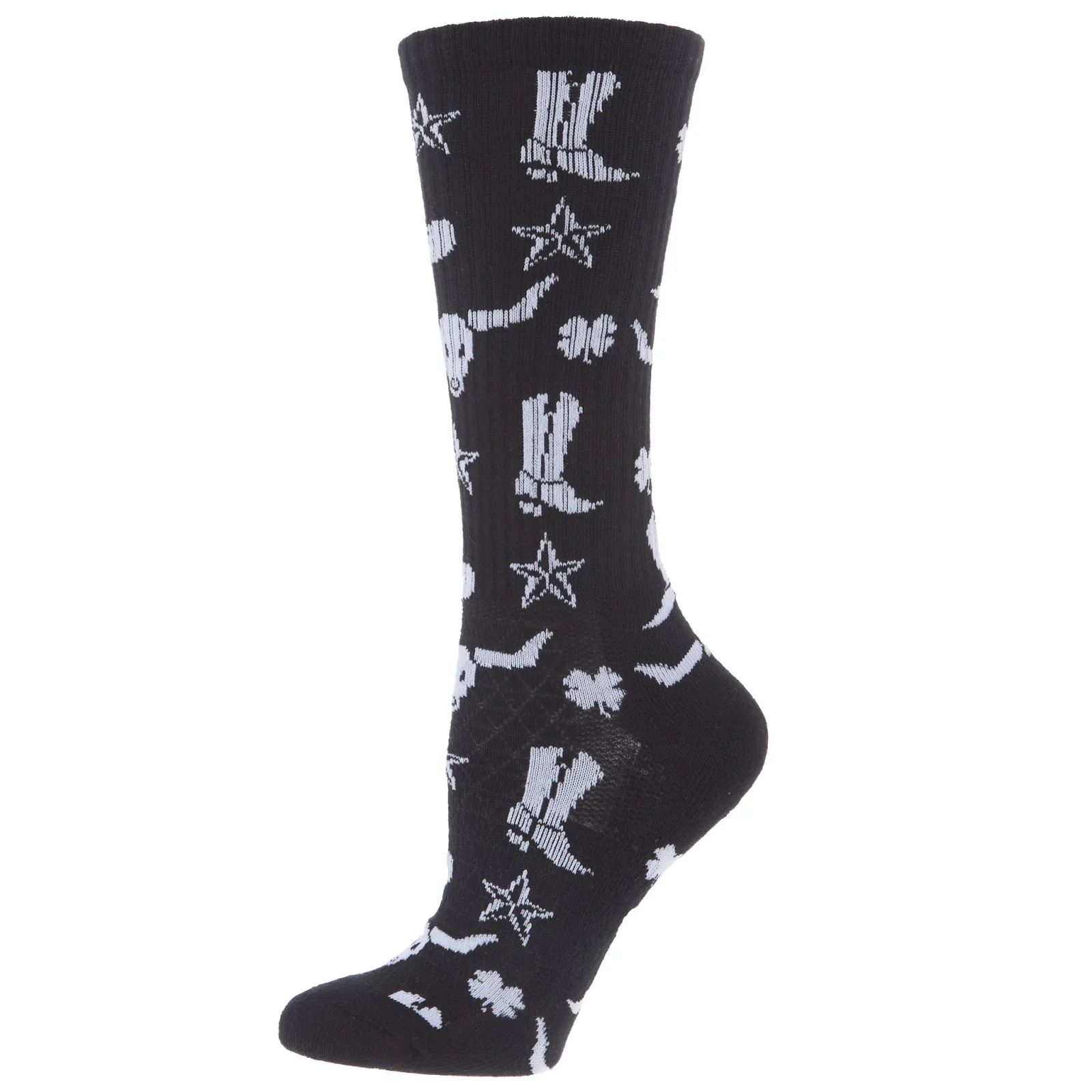 Lucky Chuck Get Western Black and White Performance Crew Socks OSFM - Image 2