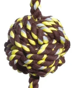 Mammoth Monkey Fist Ball Dog toy w/Rope Ends Brown/Yellow Jumbo 20in