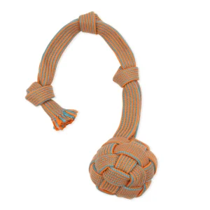 Mammoth Pet Products EXTRA Flossy Webbing Ball with Fling Handle Dog Toy Orange/Blue Large, 24 in