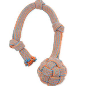 Mammoth Pet Products EXTRA Flossy Webbing Ball with Fling Handle Dog Toy Orange/Blue Small, 16 in