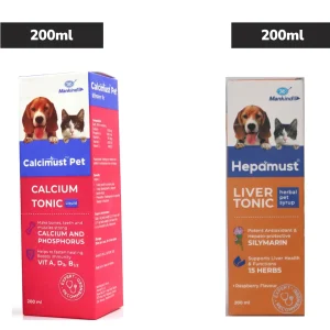 Mankind Calcimust Syrup 200ml and Hepamust Liver Tonic 200ml for Dogs & Cats Combo