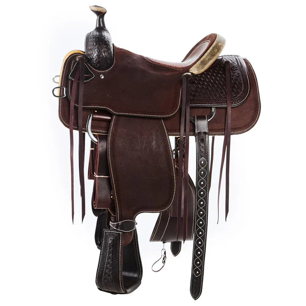 Martin Saddlery Chocolate 1/4 Breed Coarseweave with Inlaid Tan Bison Seat Western Saddle - Image 2