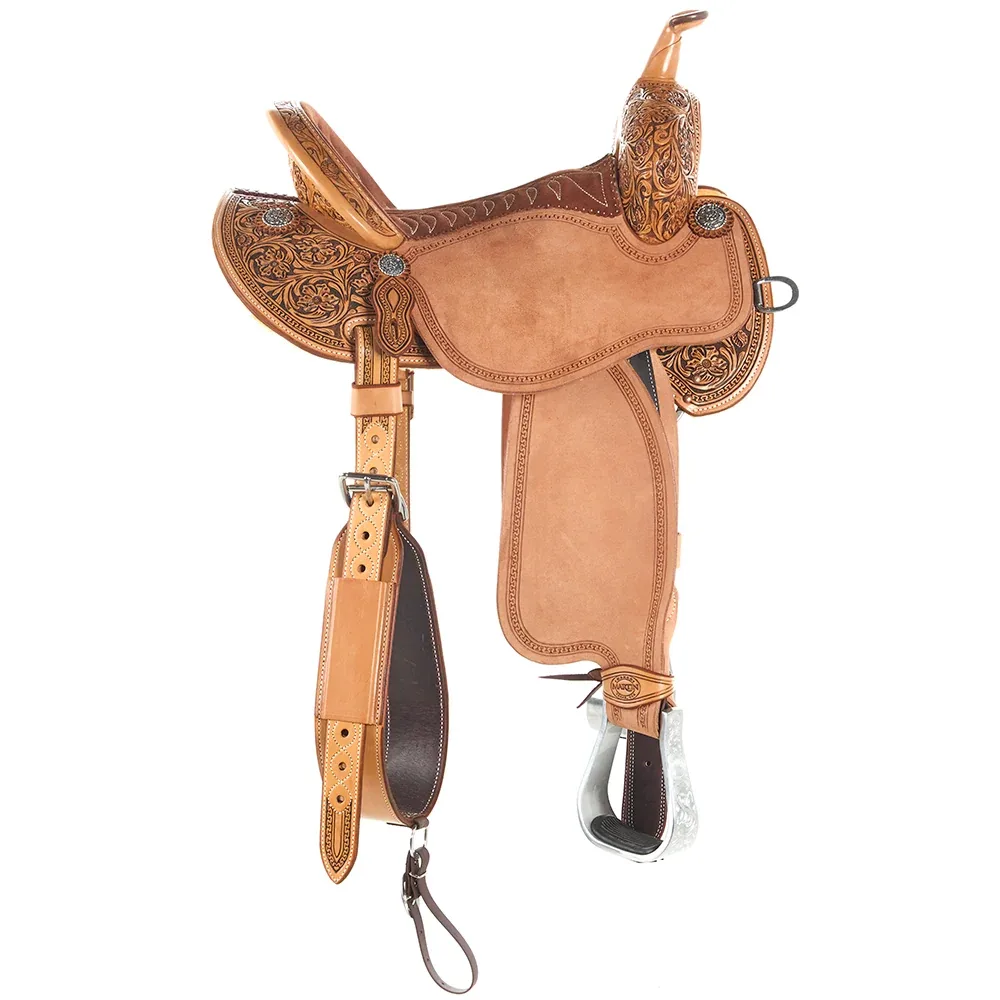 Martin Saddlery Natural Antique 1/2 Breed Alpine Flower BTR Barrel Saddle - Image 2